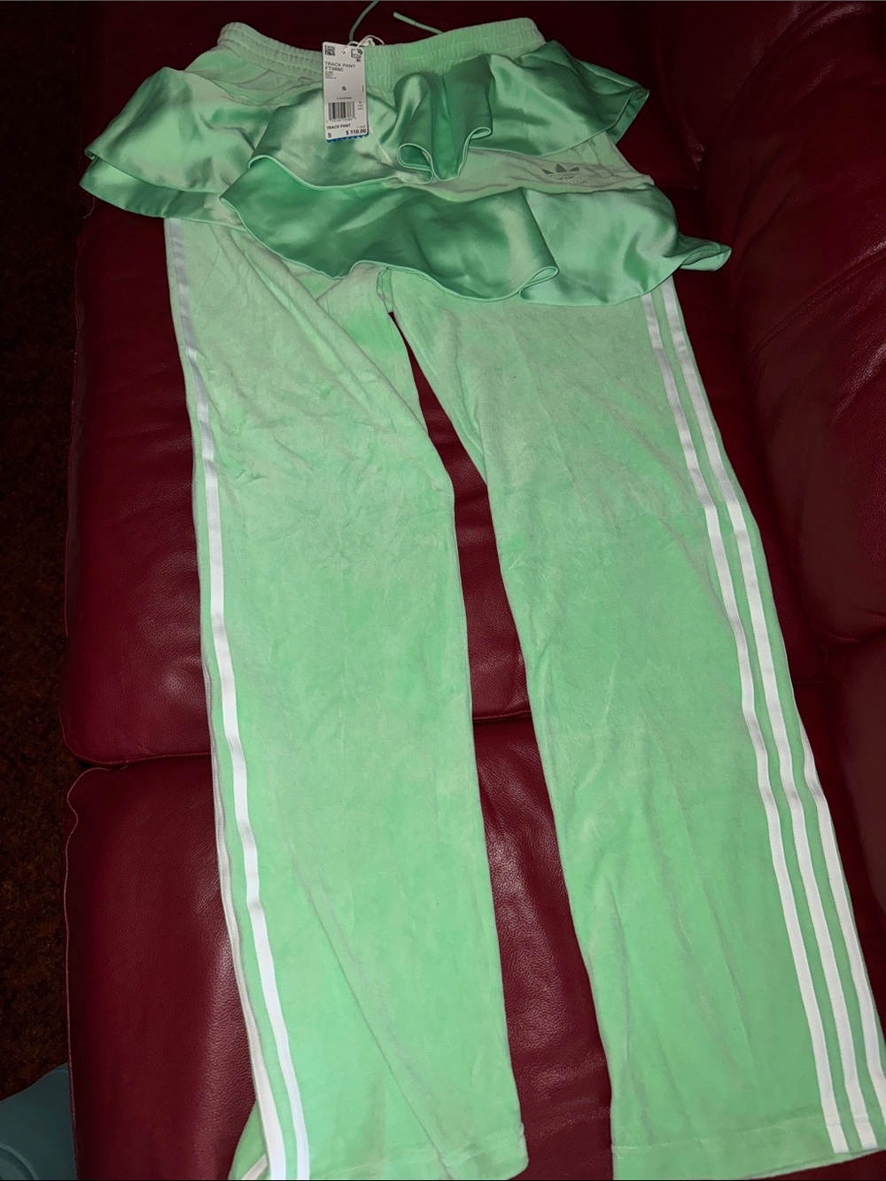 Mint Green Ruffle Skirt Track Pants Size Small